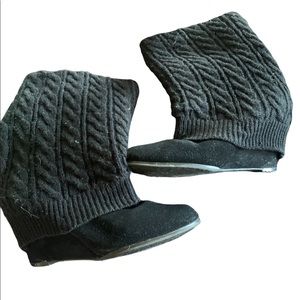 Black Wedge Heel Sweater Boots
